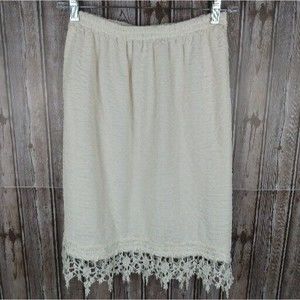 Ivory Lace Crochet Hem Midi Skirt With Texture Womens Size 5/6
